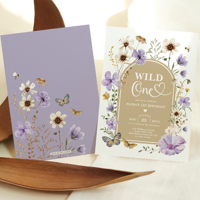 Convites Wild One: Campo de Flores Silvestres de Lavanda 1º (Criador carregado)