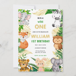 Convites Wild One Cute Jungle Animal Child's 1st Birthday