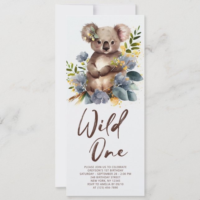 Convites Wild One Cute Koala primeiro aniversario Animal (Frente)