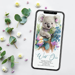 Convites Wild One Cute Koala primeiro aniversario Animal