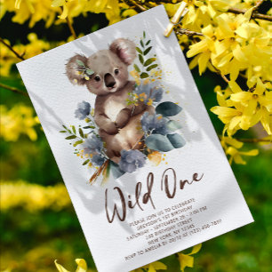 Convites Wild One Cute Koala primeiro aniversario Animal