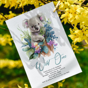 Convites Wild One Cute Koala primeiro aniversario Animal