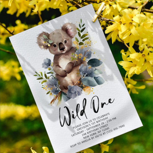 Convites Wild One Cute Koala primeiro aniversario Animal (Criador carregado)