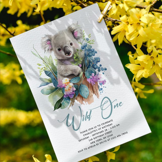 Convites Wild One Cute Koala primeiro aniversario Animal (Criador carregado)