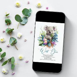Convites Wild One Cute Koala primeiro aniversario Animal