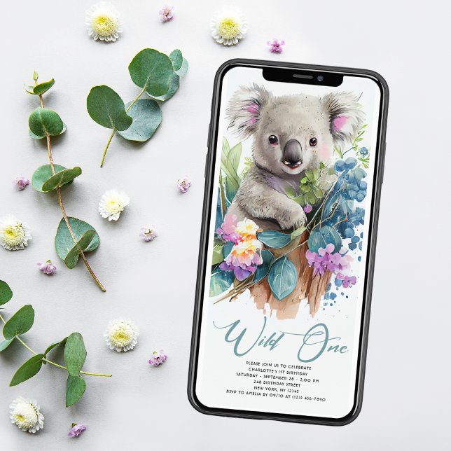 Convites Wild One Cute Koala primeiro aniversario Animal (Criador carregado)