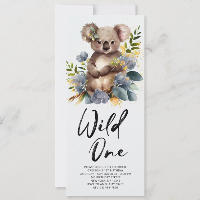 Convites Wild One Cute Koala primeiro aniversario Animal (Frente)