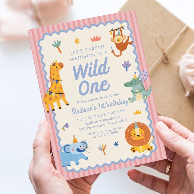 Convites Wild One Cute Safari Animals 1st Birthday (Criador carregado)
