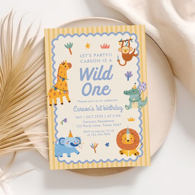 Convites Wild One Cute Safari Animals 1st Birthday (Criador carregado)