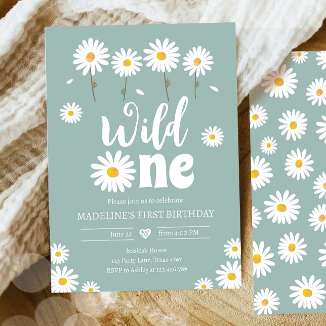 Convites Wild One Daisy Boho Dusty Blue Girl Primeiro Anive (Criador carregado)