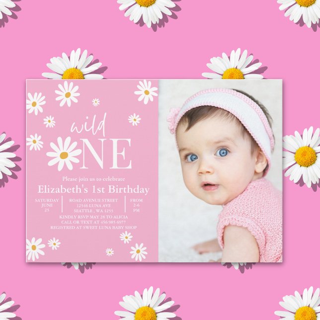 Convites Wild One Daisy Girl First Birthday Photo  (Criador carregado)