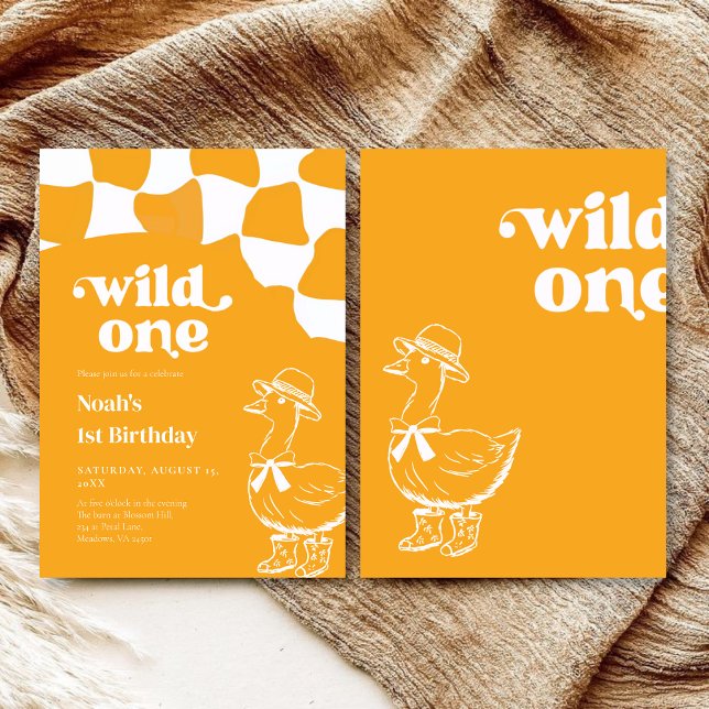 Convites Wild One Dapper Duck 1st Birthday- yellow retro (Criador carregado)
