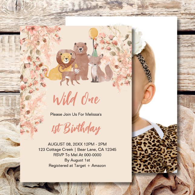 Convites Wild One First Birthday Boho Safari Pink Blush (Criador carregado)