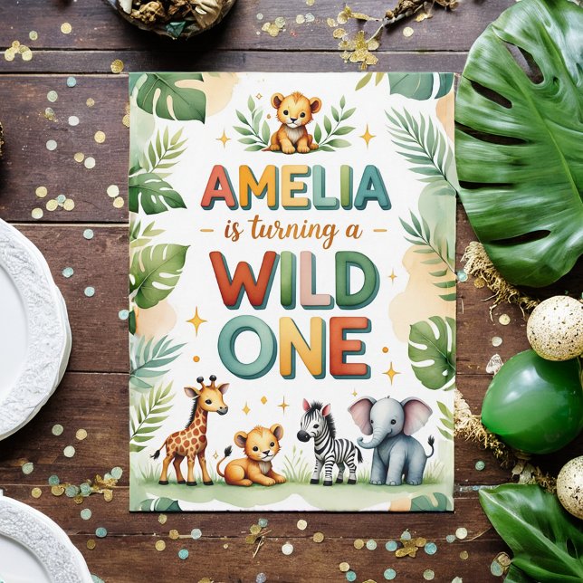 Convites Wild One First Birthday Invitation Card | Amelia (Criador carregado)
