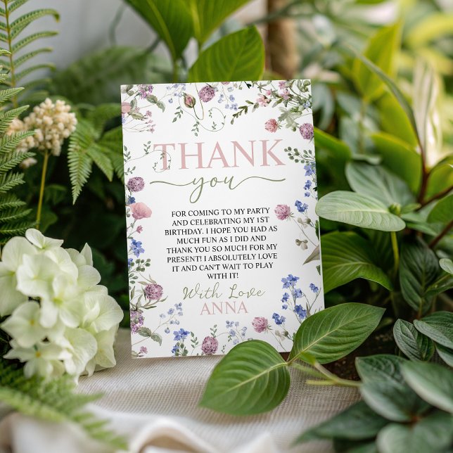 Convites Wild One Floral Birthday Thank You Card (Criador carregado)