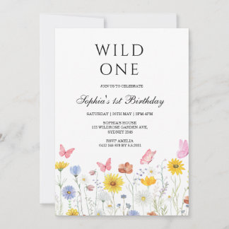 Convites Wild One Floral Butterfly First Birthday Party