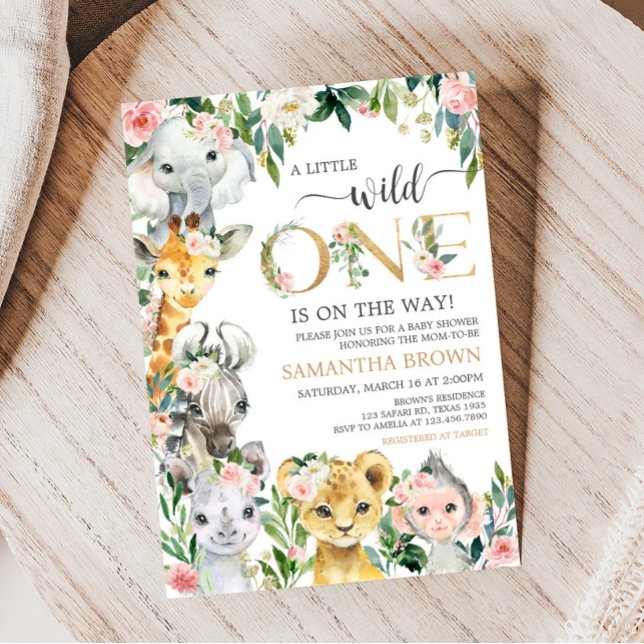 Convites Wild One Floral Safari Chá de fraldas (Greenery Floral Wild One Baby Shower Invitation)