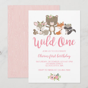 Convites Wild One Floral Woodland Animal Primeiro Aniversá