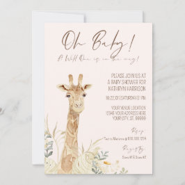 Convites Wild One Giraffe Blush Floral Gender Neutral Baby