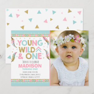 Convites Wild One Invitation Boho Feather Wild One Party