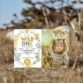 Convites Wild One Jungle Animals Safari 1st Birthday Photo