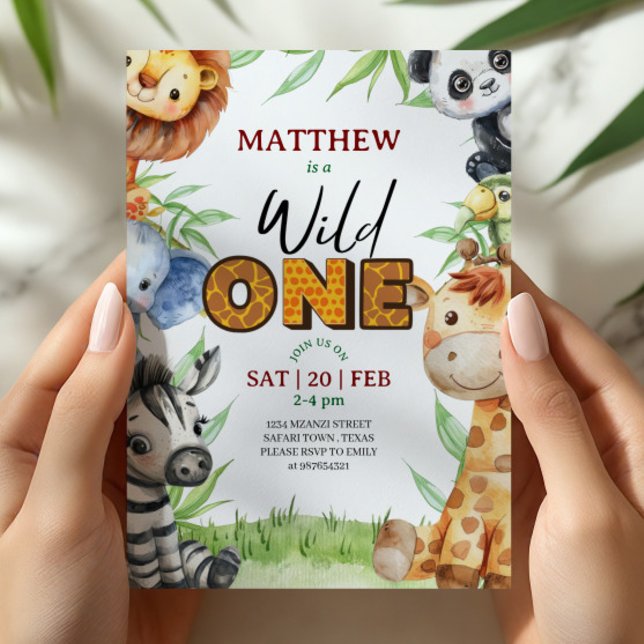 Convites Wild One Jungle Safari 1st birthday Invitation (Criador carregado)