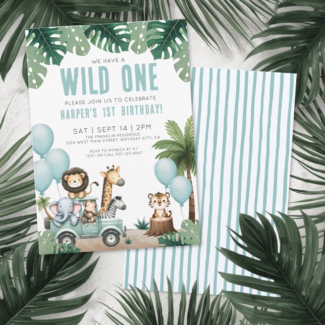 Convites Wild One Jungle Safari 1st Birthday Party (Wild One Jungle Safari 1st Birthday Party Invitation)