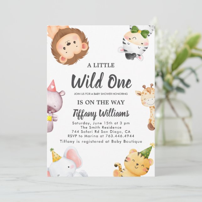 Convites Wild One Jungle Safari Baby Shower Party (Em pé/Frente)