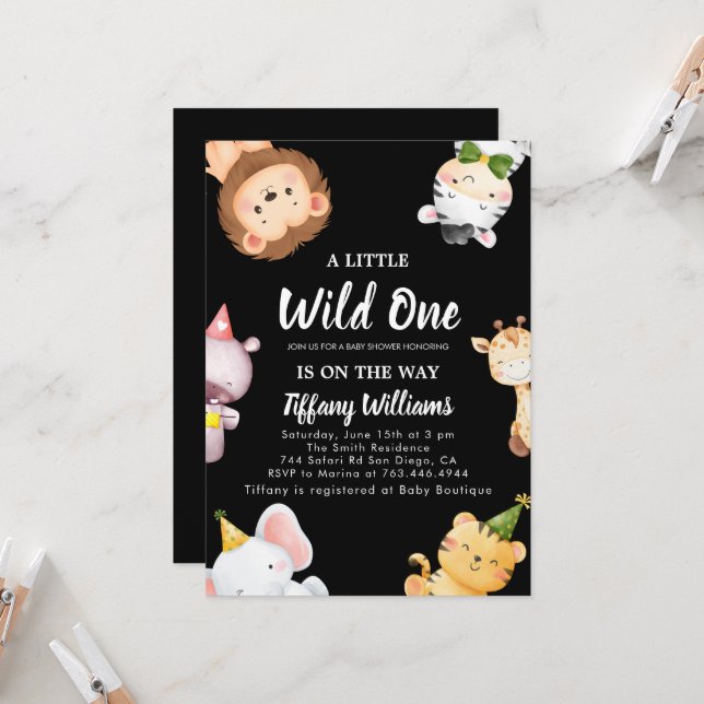 Convites Wild One Jungle Safari Baby Shower Party (Frente/Verso In Situ)