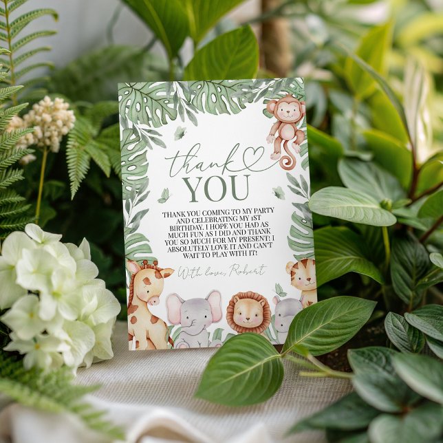 Convites Wild One Jungle Thank You Card (Criador carregado)