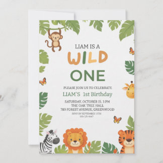 Convites Wild One Jungle Theme 1st Birthday Party Invite