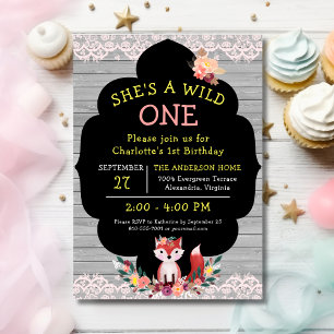 Convites WILD ONE Menina Raposa Primeiro Aniversário