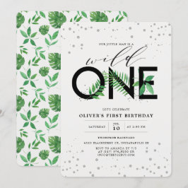 Convites Wild One Modern Tropical Greenery primeiro anivers