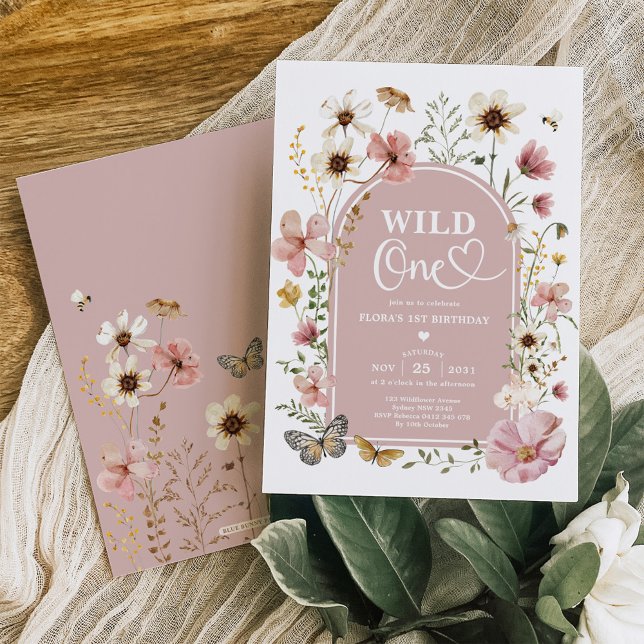 Convites Wild One: Muted Blush Wildflower 1st Birthday (Criador carregado)