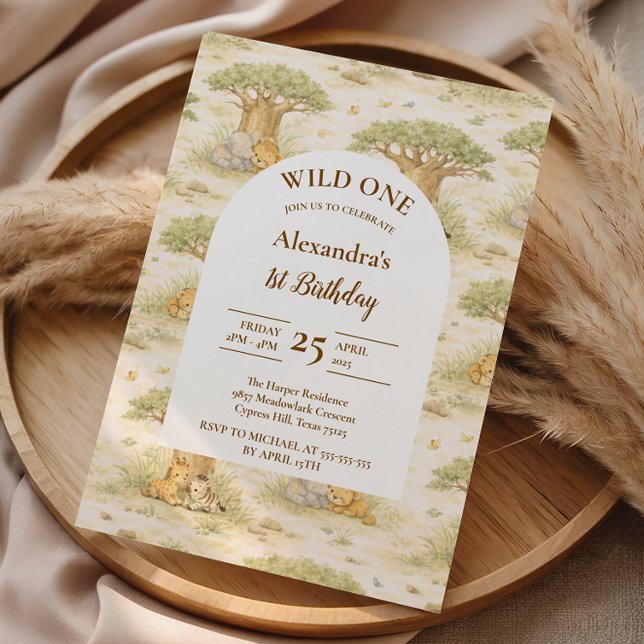 Convites Wild One Neutral Safari First Birthday (Criador carregado)