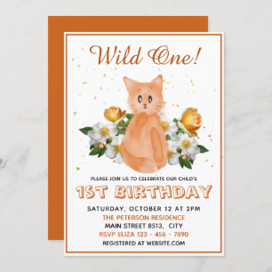 Convites Wild One - Orange Baby Cat - primeiro aniversario