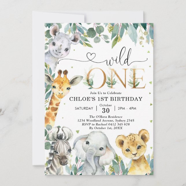 Convites Wild One Party Animals 1st Birthday Invitation (Frente)