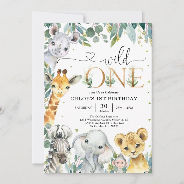 Convites Wild One Party Animals 1st Birthday Invitation (Frente)