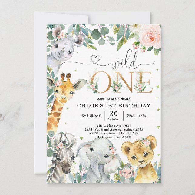 Convites Wild One Party Animals 1st Birthday Invitation (Frente)