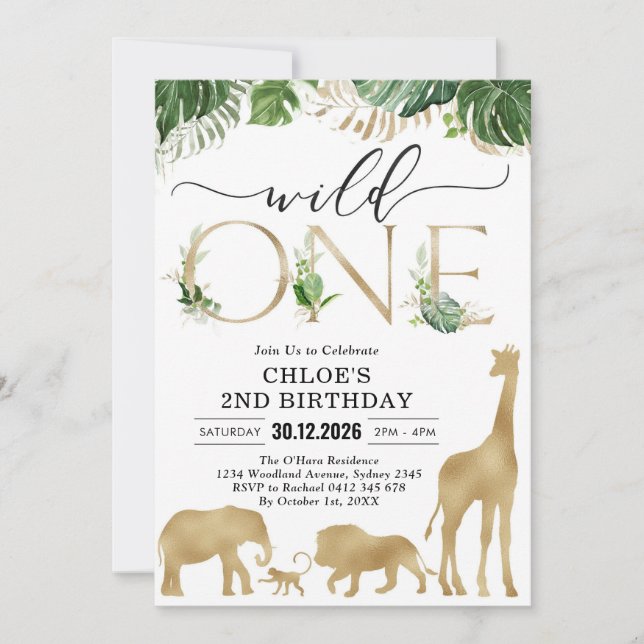Convites Wild One Party Animals 1st Birthday Invitation (Frente)
