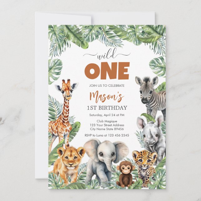 Convites Wild One Party Animals Kids 1st Birthday (Frente)