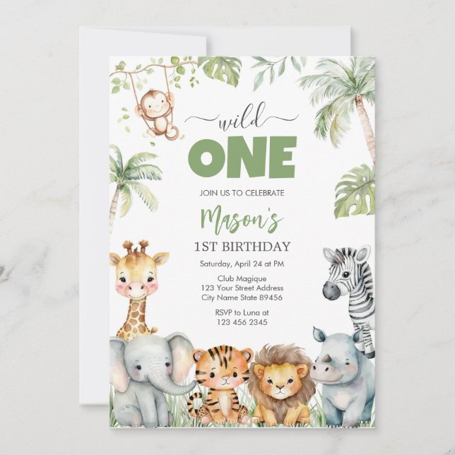 Convites Wild One Party Animals Kids 1st Birthday (Frente)