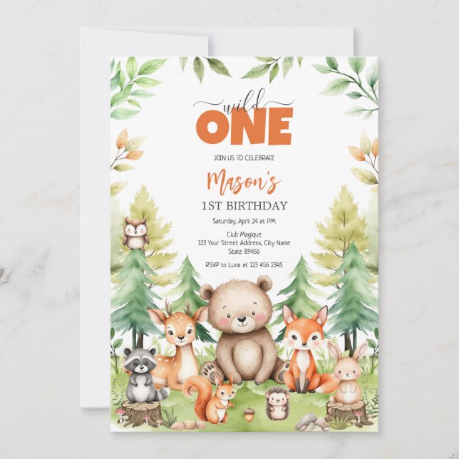 Convites Wild One Party Animals Kids 1st Birthday (Frente)