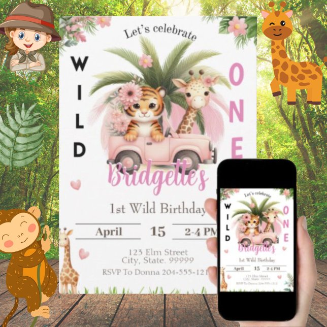Convites Wild One primeiro aniversario Girl (Criador carregado)