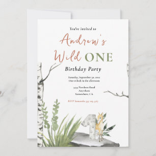 Convites Wild One primeiro aniversario Watercolor Floresta
