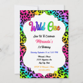 Convites Wild One Rainbow Leopard Aniversário