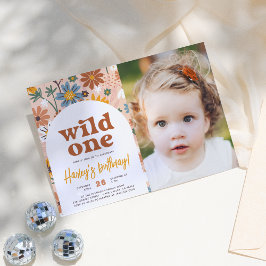 Convites Wild One Retro Boho Wildflower Photo