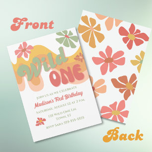 Convites Wild One Retro Rainbow Daisy 1st Birthday