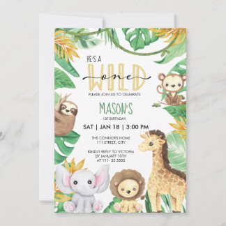 Convites Wild One Safari - Animais Selvagens Fizeram Aniver