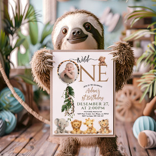 Convites Wild One Safari Animal Balloon primeiro aniversari